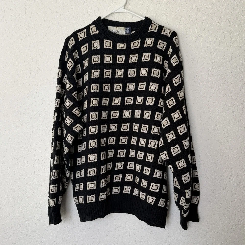Vtg Bill Blass Sweater Mens Large Knit Crewneck Grandpa Cotton 90s Grunge Cosby